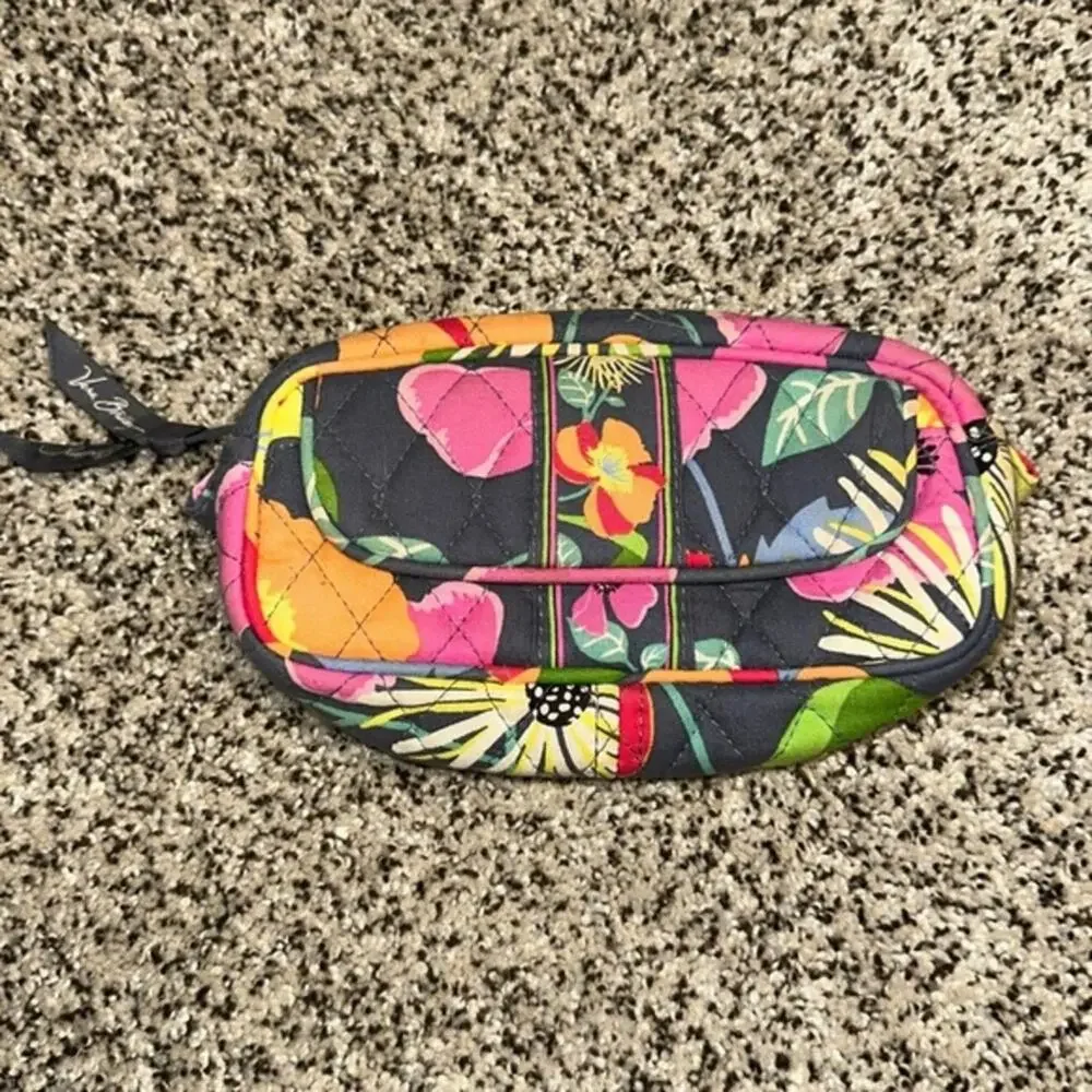 Vera Bradley Mirror Cosmetic Makeup Case Plastic Lined Pink Gray Yellow Floral